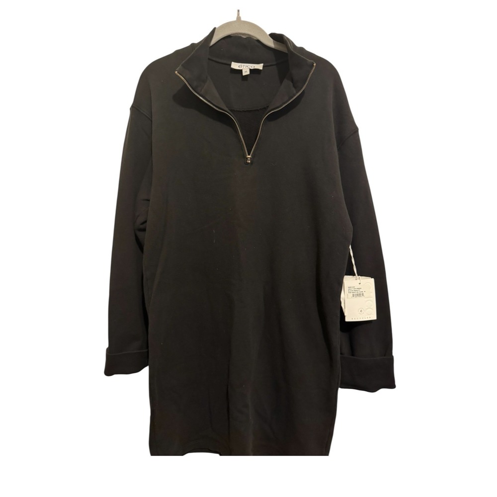 Etica Keily Zip Sweatshirt Dress Women's Size M Black NEW Streetwear Minimalist